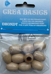 OUTLET Macrame kralen ovaal van hout met groot gat, 14 x 21 mm, 10 stuks, naturel
