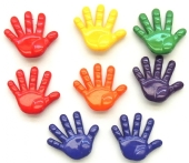 OUTLET Kunststof aannaaibare sierknopen, high five, 8 stuks