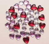 OUTLET Acrylstenen opnaaibaar, hartjes, 41 stuks, roze en rood