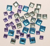 OUTLET Acrylstenen opnaaibaar, vierkantjes, 41 stuks, l.blauw / l.groen / lila