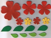 OUTLET Lederen bloemen set 15-delig, rood / geel