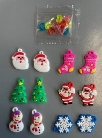 OUTLET Rainbow bands/loombandjes charms, kerst, 12 stuks inclusief 12 s-clips