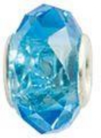 OUTLET Glazen facetkraal pandora met zilveren kern, topaas blauw, 3 stuks