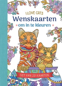 Wenskaarten om in te kleuren, I love Cats
