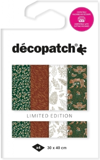 Decopatchpapier 30 x 40 cm, 4 vel, kerst woud