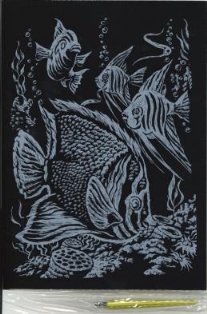 OUTLET Krasfolie / kraskaart, A4, zilver, vissen