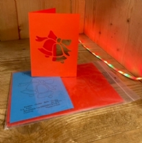 OUTLET Wenskaarten passepartout kerstklok 6 st, rood
