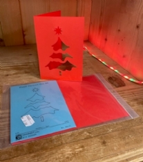 OUTLET Wenskaarten passepartout kerstboom 6 st, rood