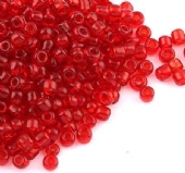 OUTLET Glazen kraaltjes/borduurkraaltjes/rocailles, 2.3 mm, 100gram, transparant, oranjerood