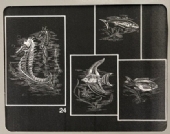 Krasfolie / kraskaarten , 4 platen, 24 x 30 cm, Vissen