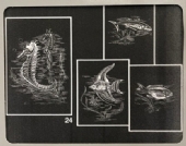 Krasfolie / kraskaarten , 4 platen, 24 x 30 cm, Vissen