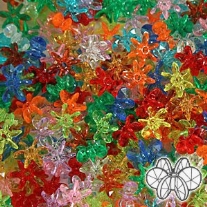 OUTLET Transparante kunststof kralen bloem, sunburst, 10 mm, 500 stuks, assortiment