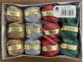 OUTLET Metallic sierkoord, kerst assortiment, 12 bol a 10 meter