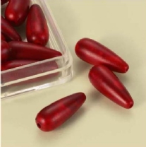 OUTLET Gemarmerde kunststof kralen waterdruppel 20x6mm, 16 stuks, rood
