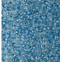 OUTLET Glazen kraaltjes/borduurkraaltjes/rocailles, transparant met zilverkern, 3 mm (8/0),  6 gram , azuurblauw