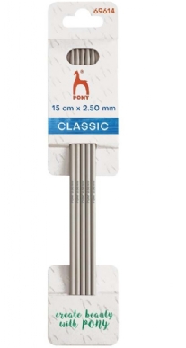 Pony classic sokkennaalden aluminium, 15 cm, 2.5mm, set a 5 stuks