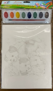 OUTLET Learn to paint, 4 kleurplaten van puppies,  incl. penseel en 8 napjes verf,