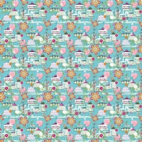Bedrukte katoenen stof, 45 x 50 cm, so cute blauw, patisserie