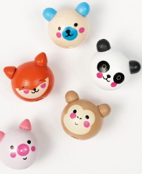 Houten kralen met gezicht, cute animals, 18mm, 10 stuks in 5 varianten