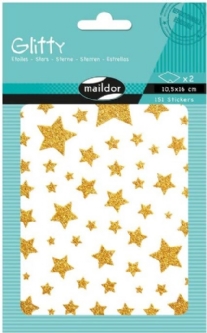 Stickervellen sterren glitter,  2 vel, goud en roze