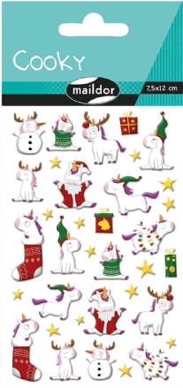 3D stickervel 7.5 x 12 cm, kerstmis eenhoorn
