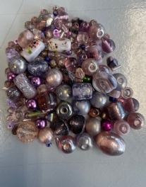 OUTLET glaskralen, mix, 40 gram, lila