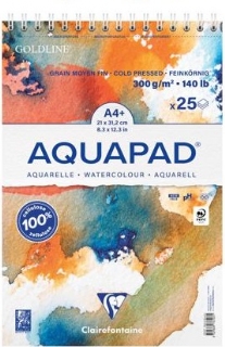 Clairfontaine Goldline Aquapad spiraalblok, 300 gr, A4,  25 vel