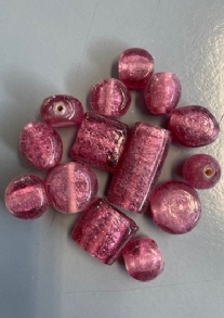 OUTLET Glaskralen mix, 25 gram, fuchsia