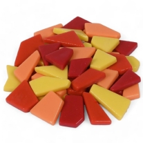 Fantasy glasmozaiek, polygonaal, 200 gr, rood / geel mix