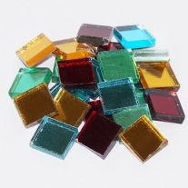 Spiegelmozaieksteentjes 10x10mm, kleurenmix, 125 gr (ca. 170 stuks)