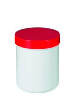 Kunststof pot, wit, met rode schroefdeksel, 150ml