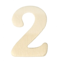 Houten cijfer, hoogte 4 cm, dikte 2 mm, 2