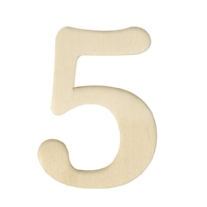 Houten cijfer, hoogte 4 cm, dikte 2 mm, 5