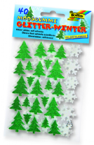 Crepla rubber/foamstickers, stansdelen, 40 stuks, kerstbomen en ijskristallen