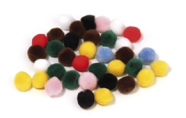 Pompoentjes/pompons/pompoms, assortiment 60 stuks, 15mm