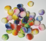 Pompoentjes/pompons/pompoms, 25 mm, regenboogkleuren, 35 st