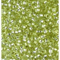 Glazen kraaltjes/borduurkraaltjes/rocailles met zilveren kern, 3,5 mm, 100 gram, lichtgroen