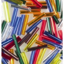Glazen staafkralen met zilveren kern, 2x11mm, 100gr, assortiment