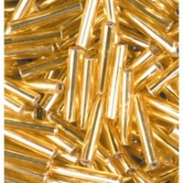 Glazen staafkralen met zilveren kern, 2x11mm, 100gr, goud