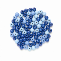 Houten kralen, rond, 10 mm, 47 stuks, blauwmix