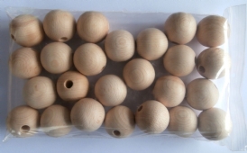 Blank houten kralen, rond, 30 mm, 25 stuks