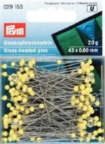 Glaskopspelden met gele knop 43mm 20gr