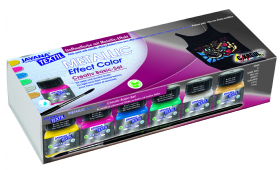 Javana textielverf assortiment 6x20ml + pens. metallic