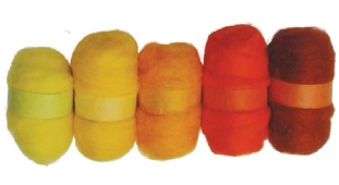 Bhedawol/schapenwol, 5x25gr, geel-oranje tinten