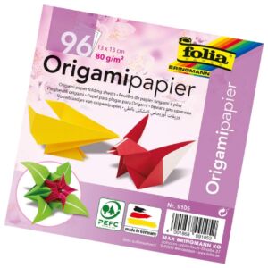 Origamipapier uni 80 gr, eenzijdig gekleurd, 10x10cm, assortiment 96 vel in 12 kleuren