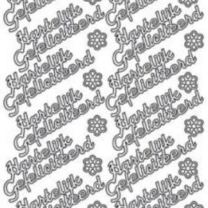 Stickervel hartelijk gefeliciteerd zilver (groot)