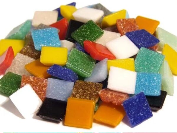 Glasmozaieksteentjes, 10x10 mm 200 gr bont