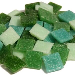Glasmozaieksteentjes, 10x10 mm 200 gr groen mix
