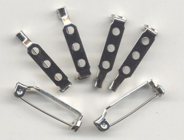 Brochespelden, 25 mm, 6 stuk, zilverkleurig