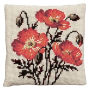 Kussenpakket in kruissteek, 40x40cm, bloemen/papavers